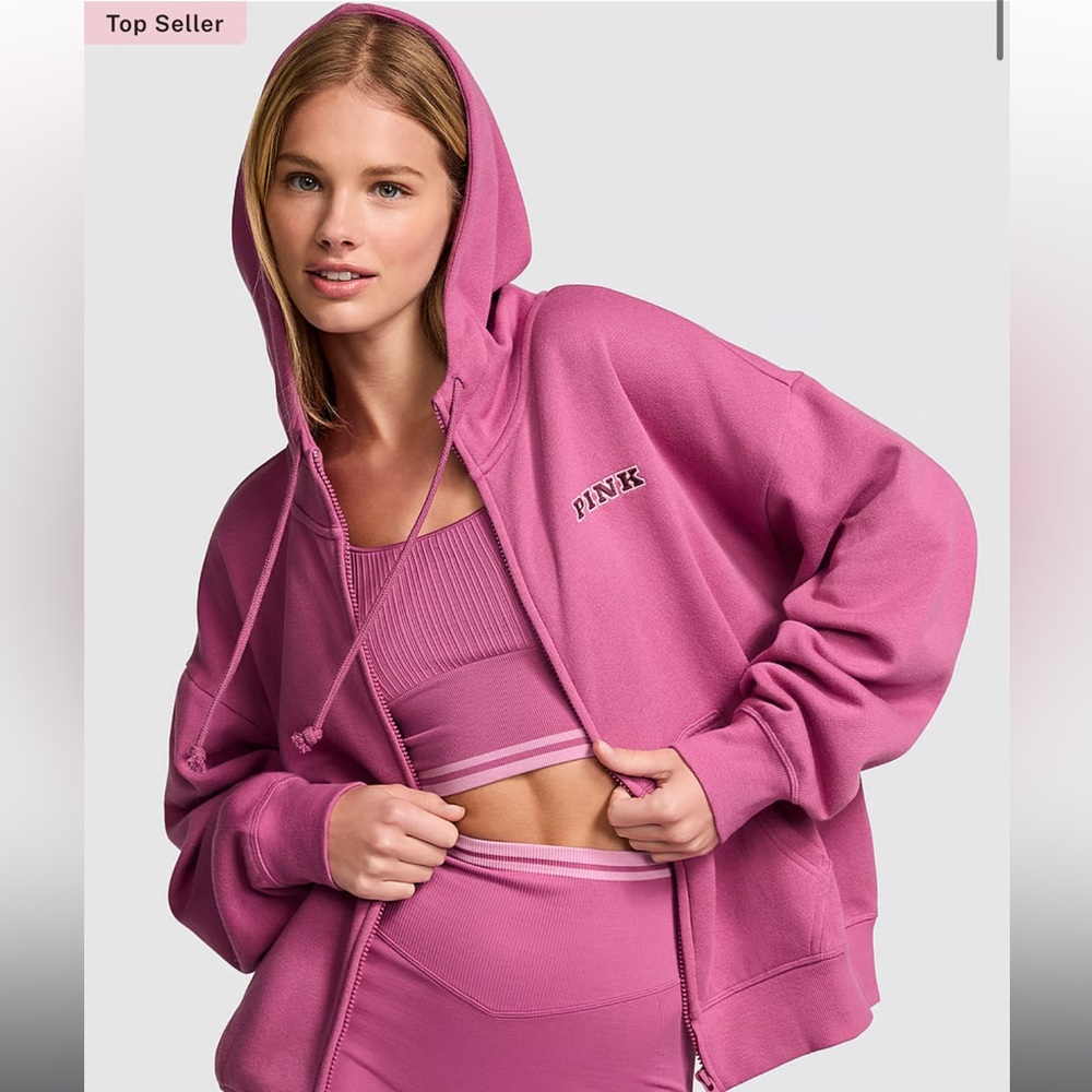 PINK Victoria Secret Ivy Fleece Campus Full Zip Hoodie - Picture 1 of 5